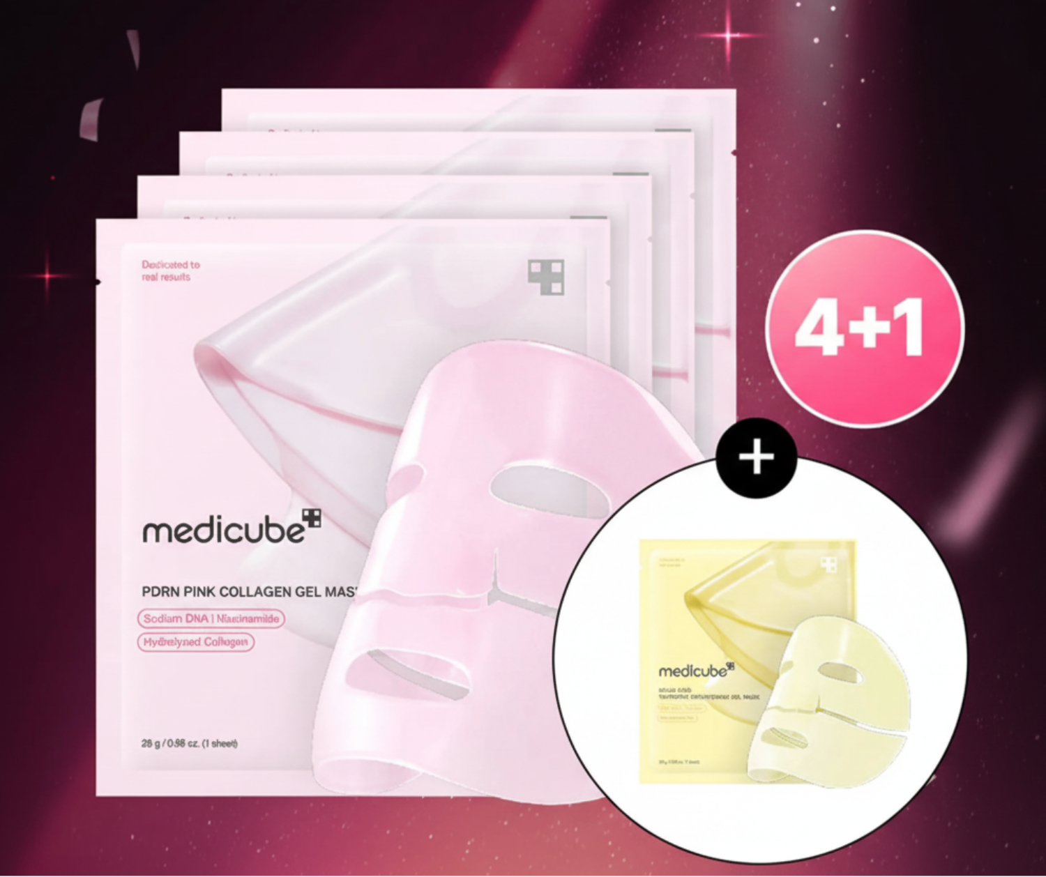 medicube PDRN Pink Collagen Gel Mask Sheet 4ea Set (+Turmeric Brightening Gel Mask Sheet 1ea)