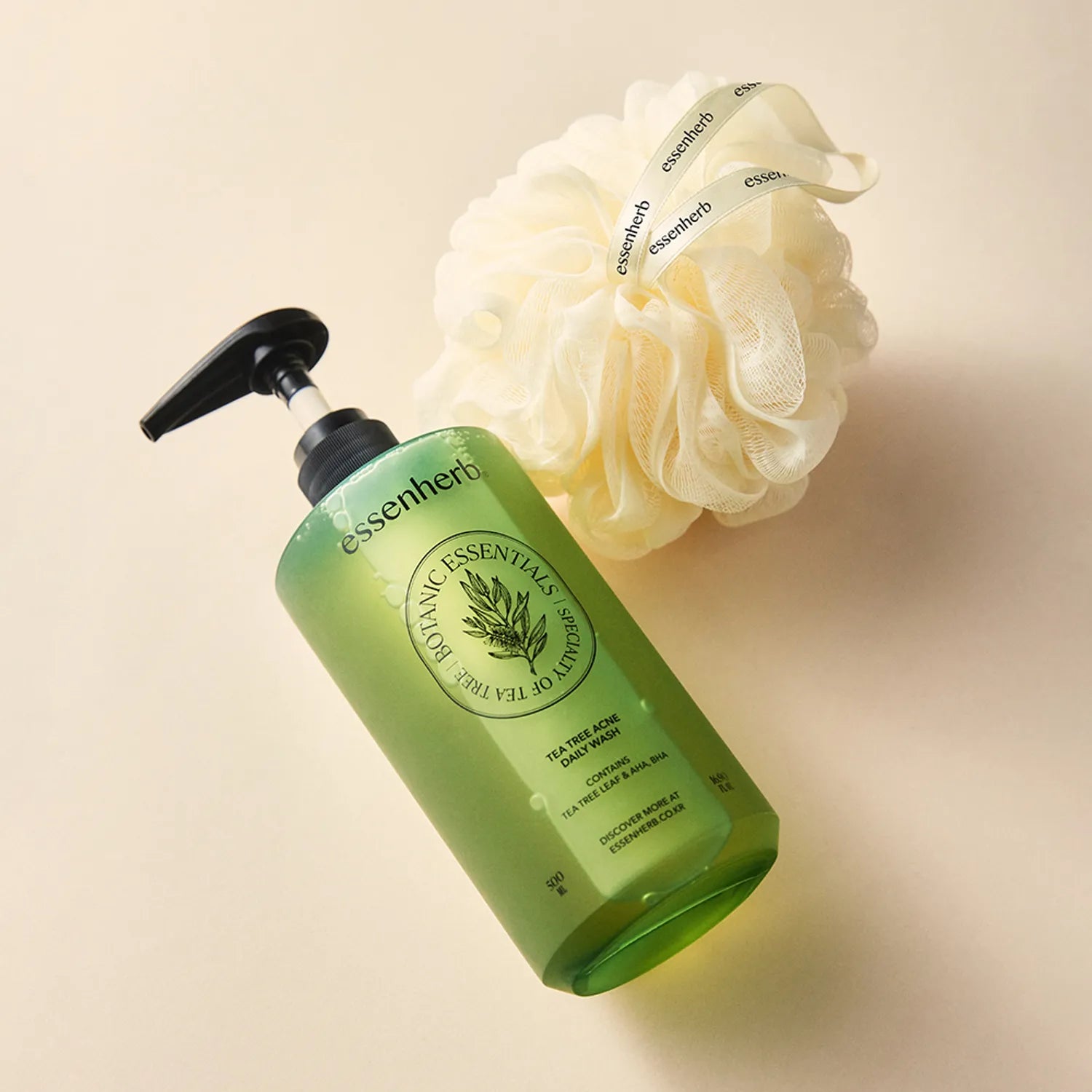 essenHERB Tea Tree Acne Daily Wash 500mL Special Set (+Shower Ball)
