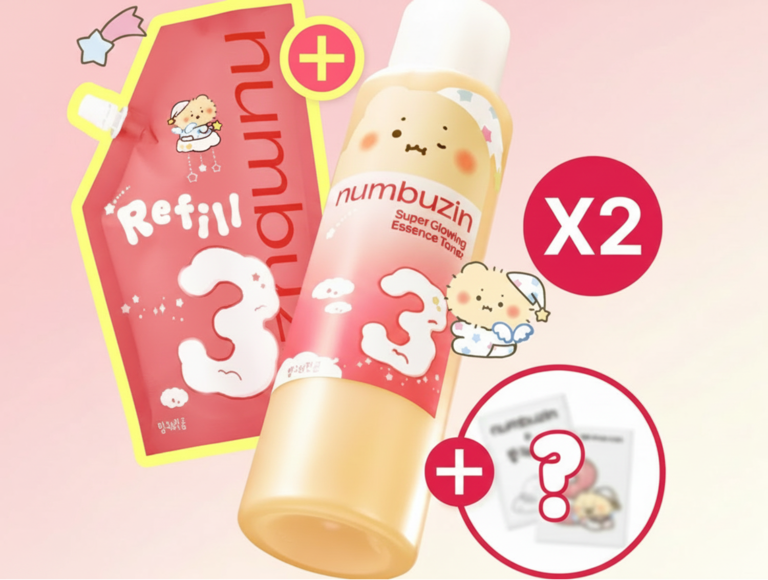 numbuzin No. 3 Super Glowing Essence Toner 200ml Refill Set (+250ml Refill+Character Sticker)