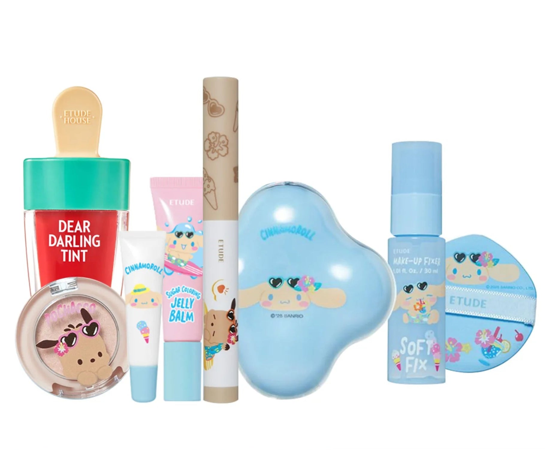 ETUDE X TANNING SANRIO SET (Cushion, Fixer Mist, Re-born Maker, Jelly Balm, Highlighter, Tint)