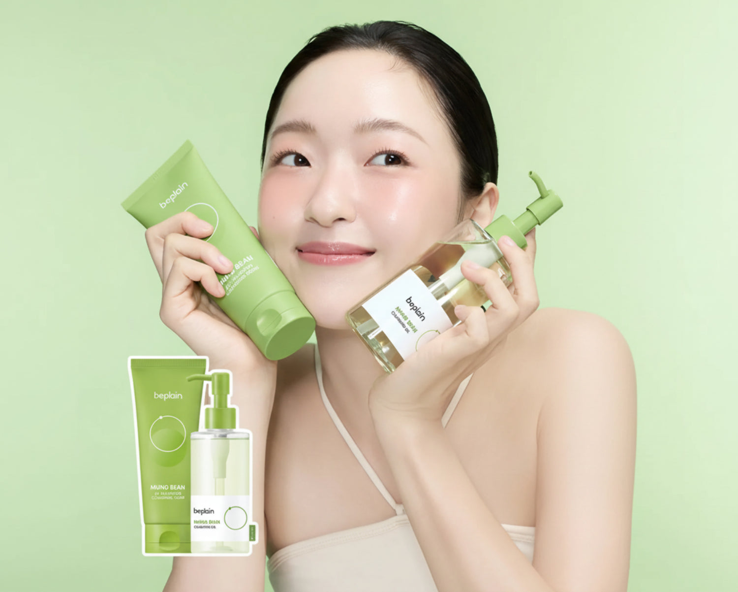 beplain Mung Bean Double Cleansing Set (Mung Bean pH-Balanced Cleansing Foam 160ml+Mung Bean Cleansing Oil 200ml)