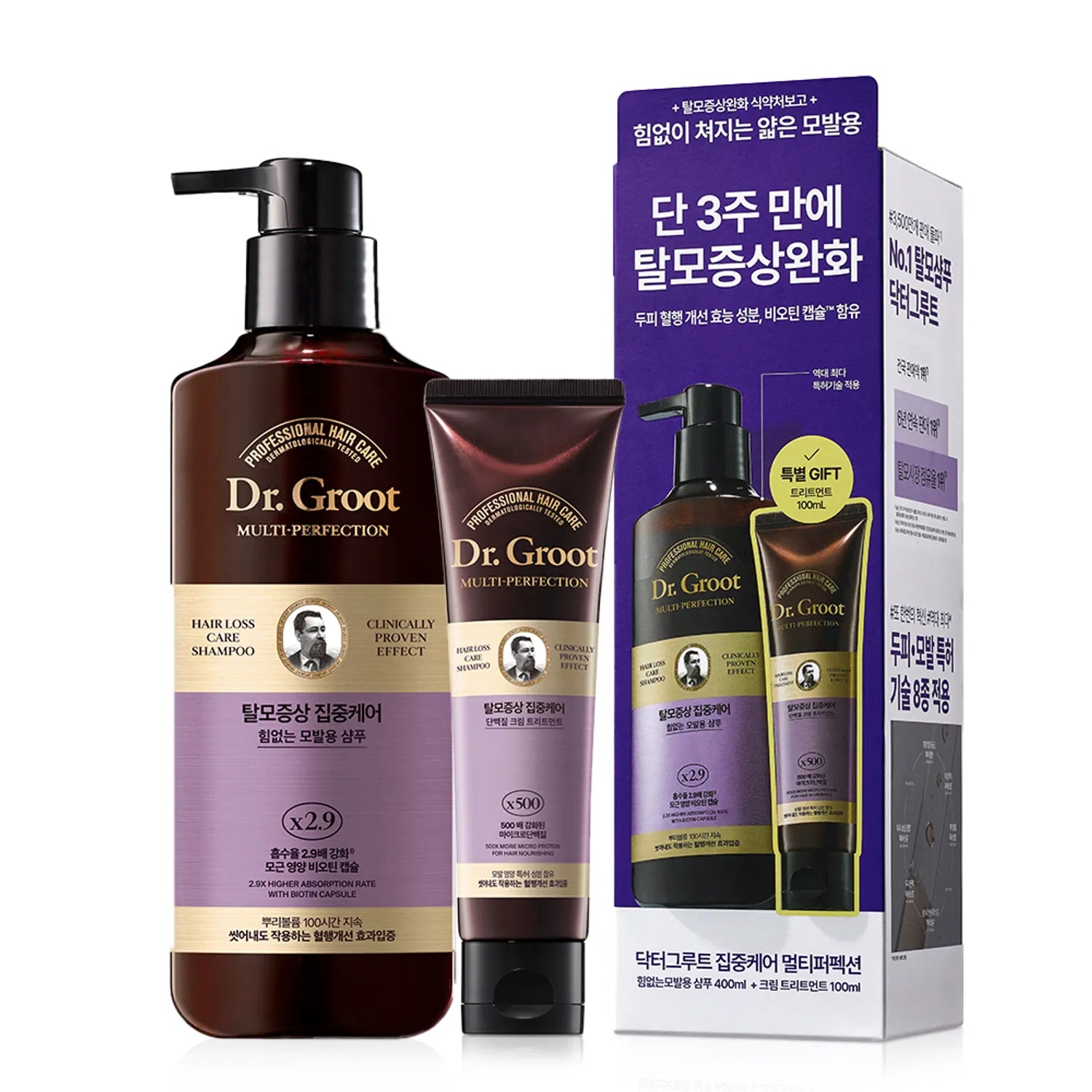Dr. Groot Hair Care Shampoo For Thinning & Weak Hair 400ml Set (+Treatment 100ml)
